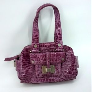 Jessica Simpson Faux Crocodile Purple Shoulder Bag Vegan Handbag Purse Gingham